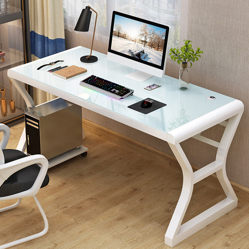 Toughened Glass Office Desk Rectangular Shape Computer Desk with 2-Legs for Home