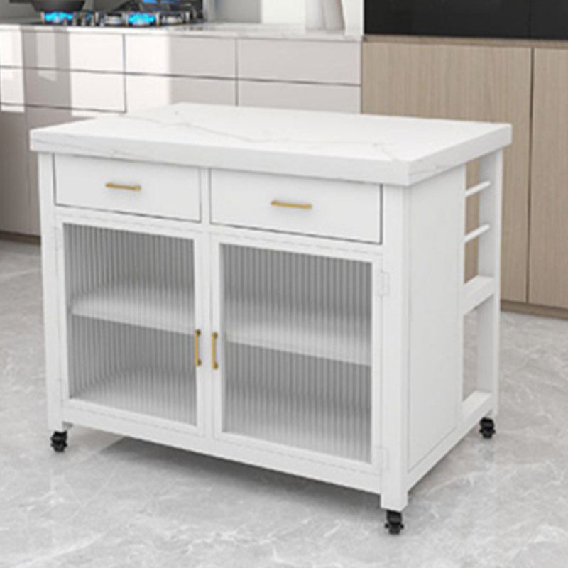 Dining Room Kitchen Island Table Modern Marble Prep Table with Storage Cabinet