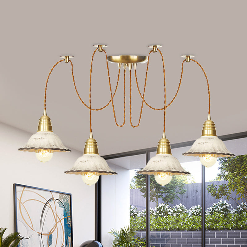 2/4/6 Lampen mit überbrochenem Multi -Licht -Anhänger traditioneller Goldkeramik -Swag Hanging Lamp Kit