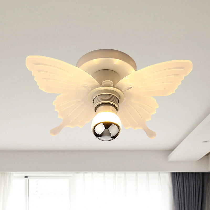 White Butterfly Semi Flush Mount Light Nordic 1 Head Acrylic LED Flush Lamp Fixture in White/Warm Light for Corridor