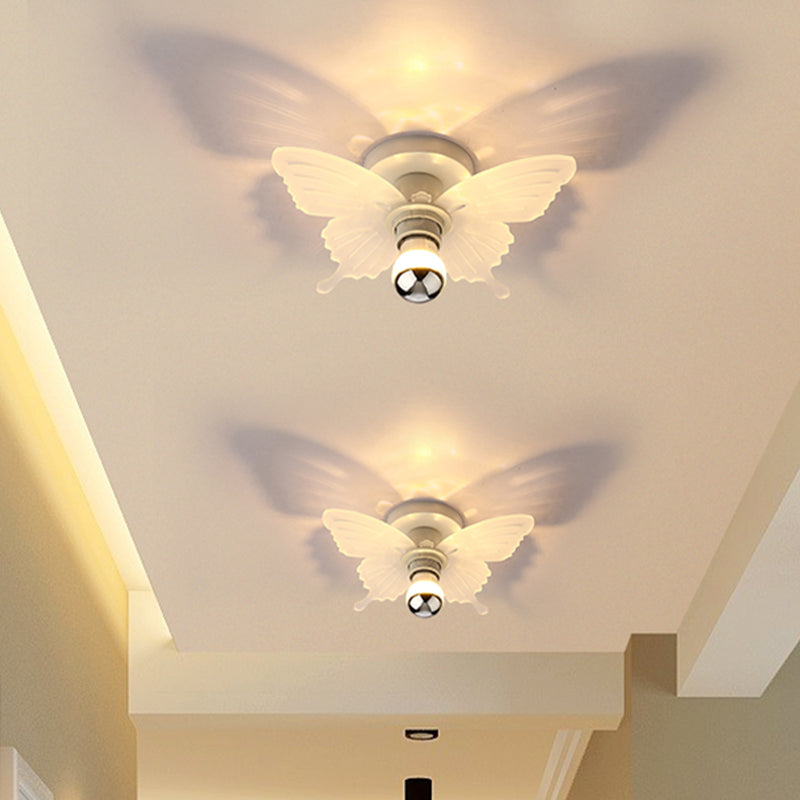 White Butterfly Semi Flush Mount Light Nordic 1 Head Acrylic LED Flush Lamp Fixture in White/Warm Light for Corridor