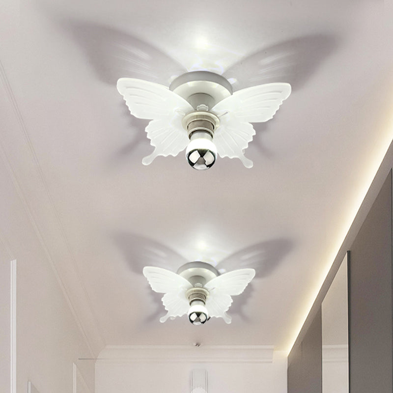 White Butterfly Semi Flush Mount Light Nordic 1 Head Acrylic LED Flush Lamp Fixture in White/Warm Light for Corridor