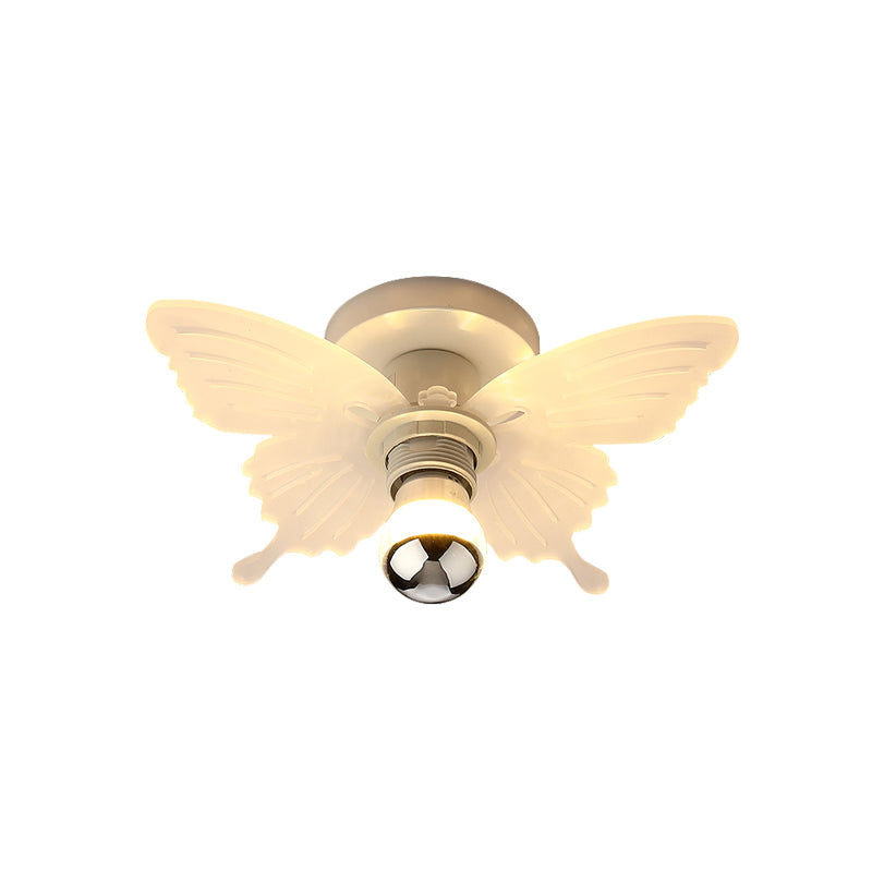 White Butterfly Semi Flush Mount Light Nordic 1 Head Acrylic LED Flush Lamp Fixture in White/Warm Light for Corridor