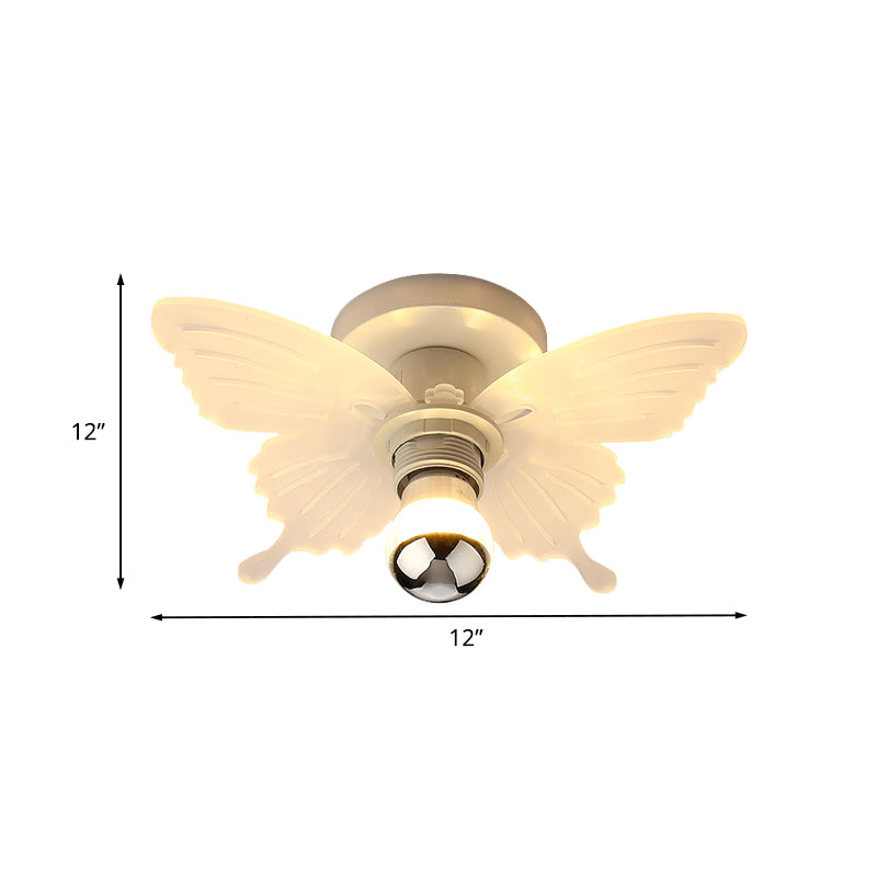 Weißer Schmetterling halb Flush Mount Leichte Nordische 1 Kopf Acryl LED -LED -Lampe in Weiß/warmem Licht für Korridor