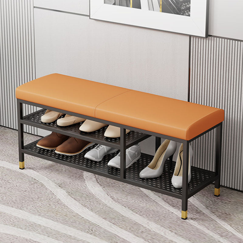 Modern Entryway Bench Cushioned Metal Seating Bench with Shelves , 12.5" Width