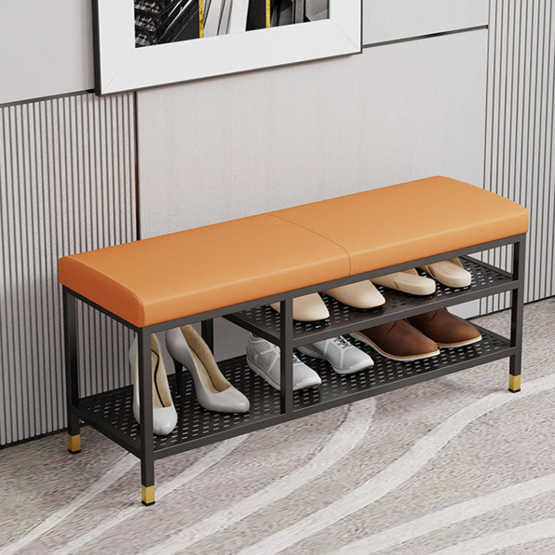 Modern Entryway Bench Cushioned Metal Seating Bench with Shelves , 12.5" Width