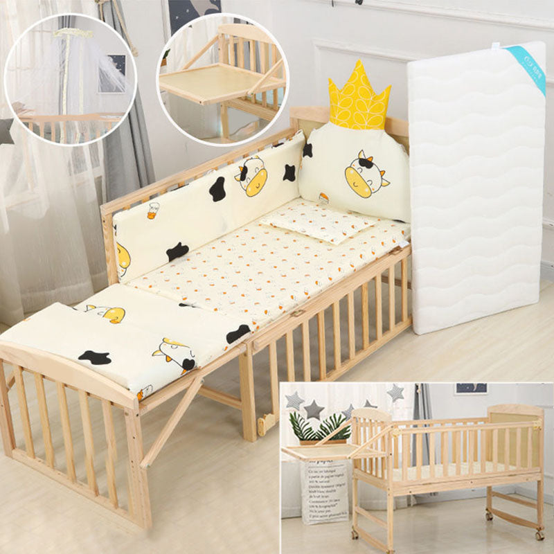 Coir Fiber Nursery Bed Pine Modern Convertible Crib with Casters