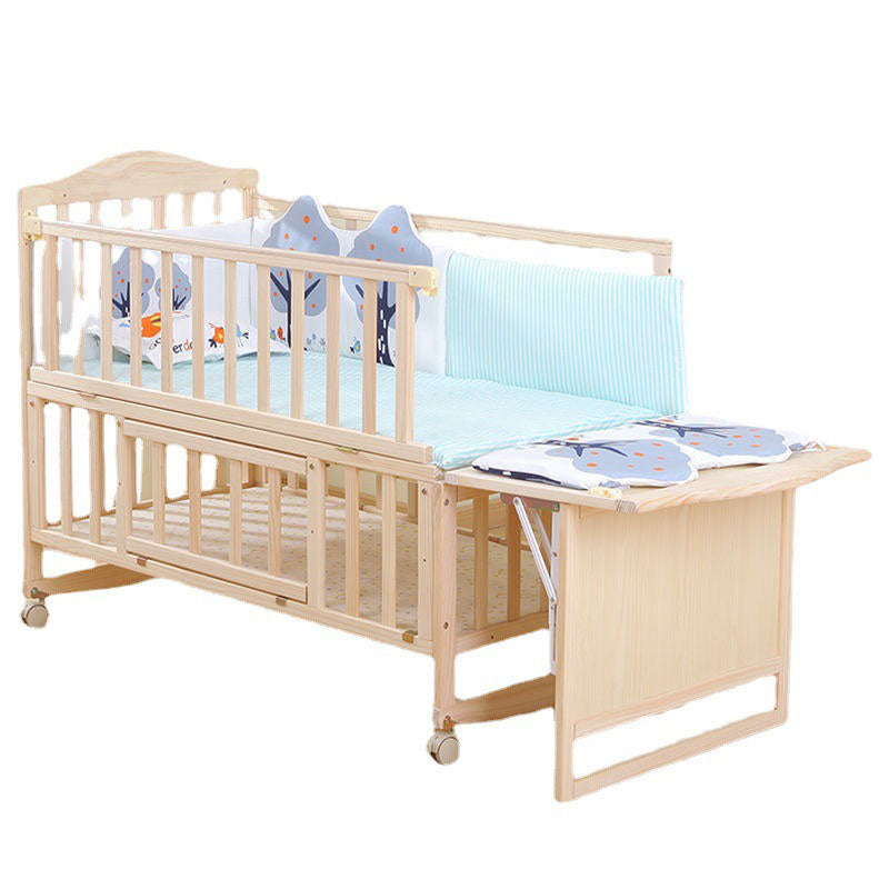 Coir Fiber Nursery Bed Pine Modern Convertible Crib with Casters