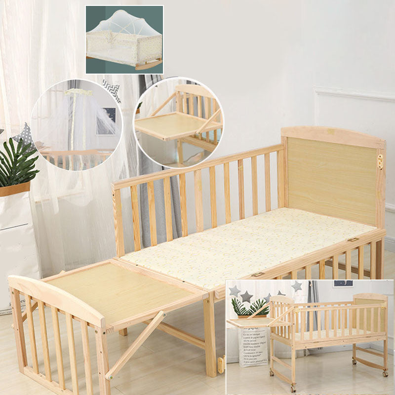 Coir Fiber Nursery Bed Pine Modern Convertible Crib with Casters