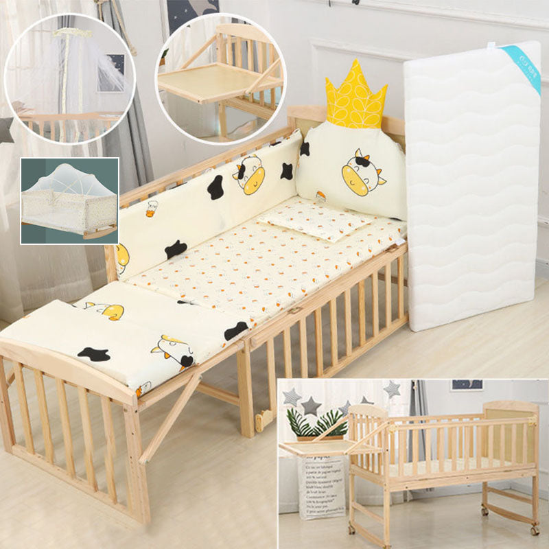 Coir Fiber Nursery Bed Pine Modern Convertible Crib with Casters