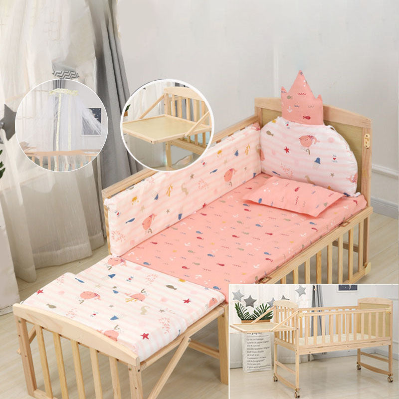 Coir Fiber Nursery Bed Pine Modern Convertible Crib with Casters