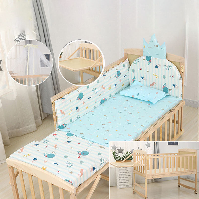 Coir Fiber Nursery Bed Pine Modern Convertible Crib with Casters