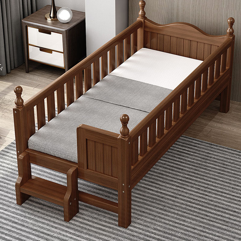 Traditional Brown Baby Crib with 3/4 Guardrail in Solid Wood