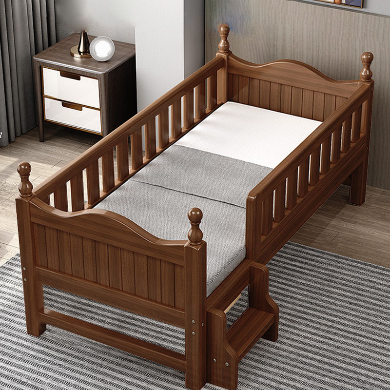 Traditional Brown Baby Crib with 3/4 Guardrail in Solid Wood