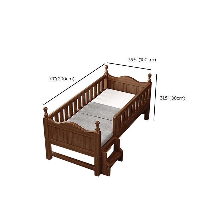 Traditional Brown Baby Crib with 3/4 Guardrail in Solid Wood