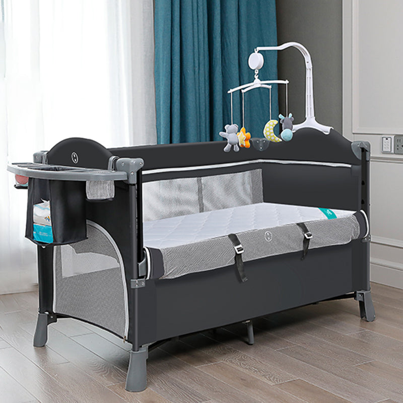 Modern Nursery Crib with Mattress and Casters Arched Crib in Iron