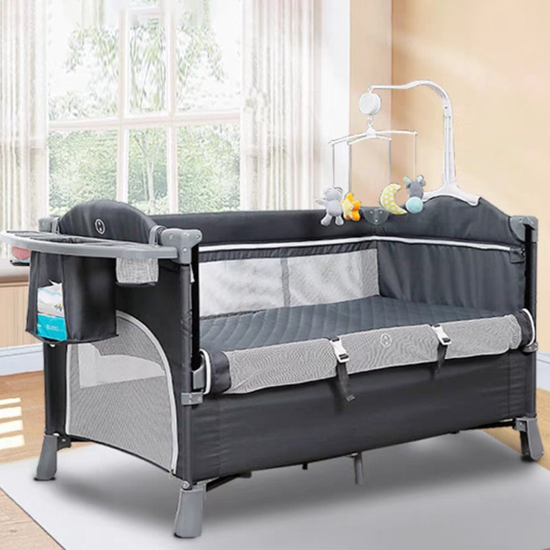 Modern Nursery Crib with Mattress and Casters Arched Crib in Iron