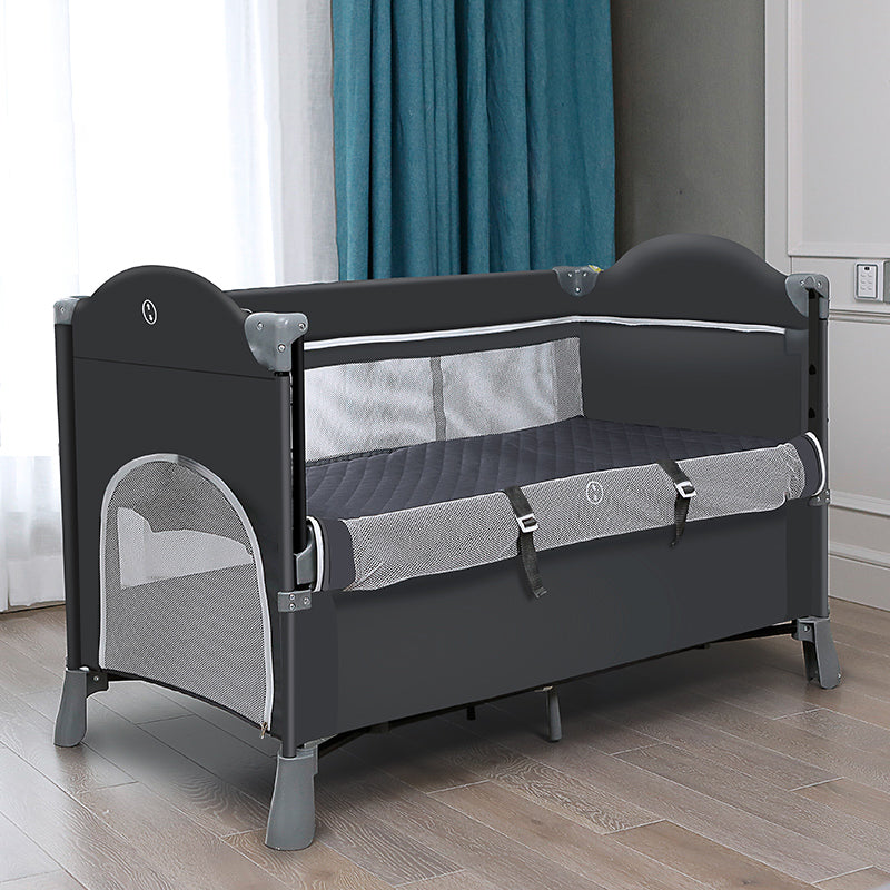 Modern Nursery Crib with Mattress and Casters Arched Crib in Iron