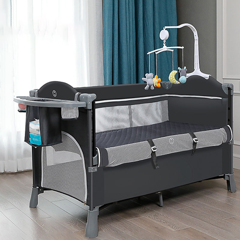 Modern Nursery Crib with Mattress and Casters Arched Crib in Iron