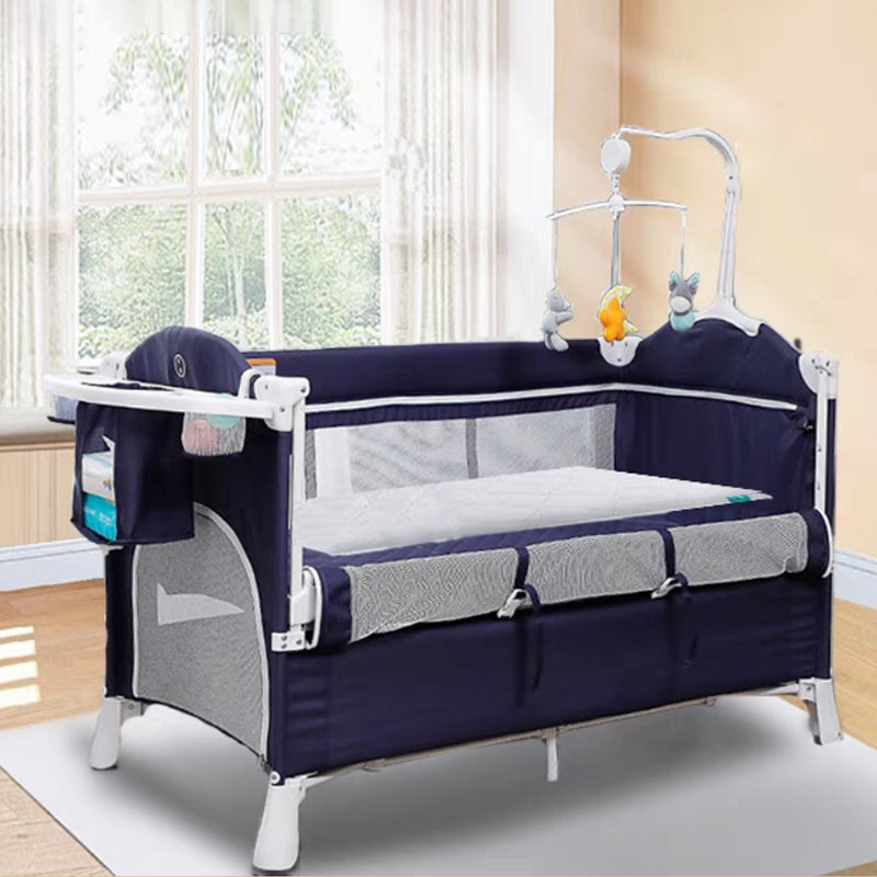 Modern Nursery Crib with Mattress and Casters Arched Crib in Iron