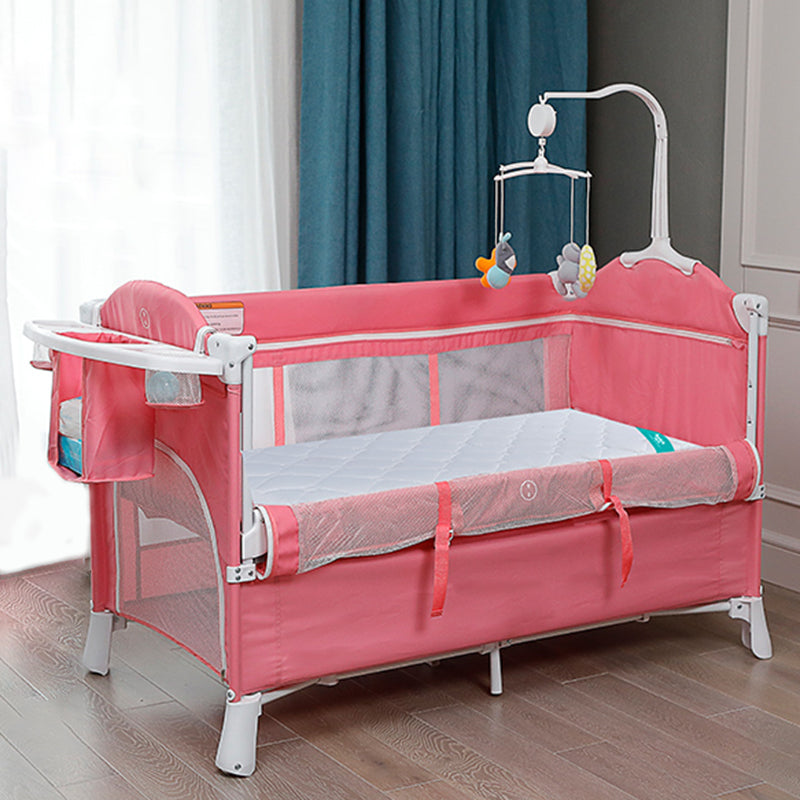 Modern Nursery Crib with Mattress and Casters Arched Crib in Iron