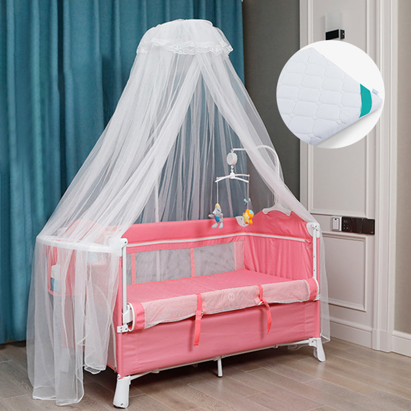 Modern Nursery Crib with Mattress and Casters Arched Crib in Iron