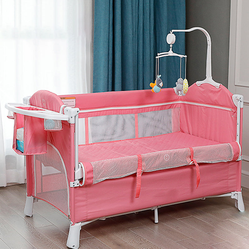 Modern Nursery Crib with Mattress and Casters Arched Crib in Iron