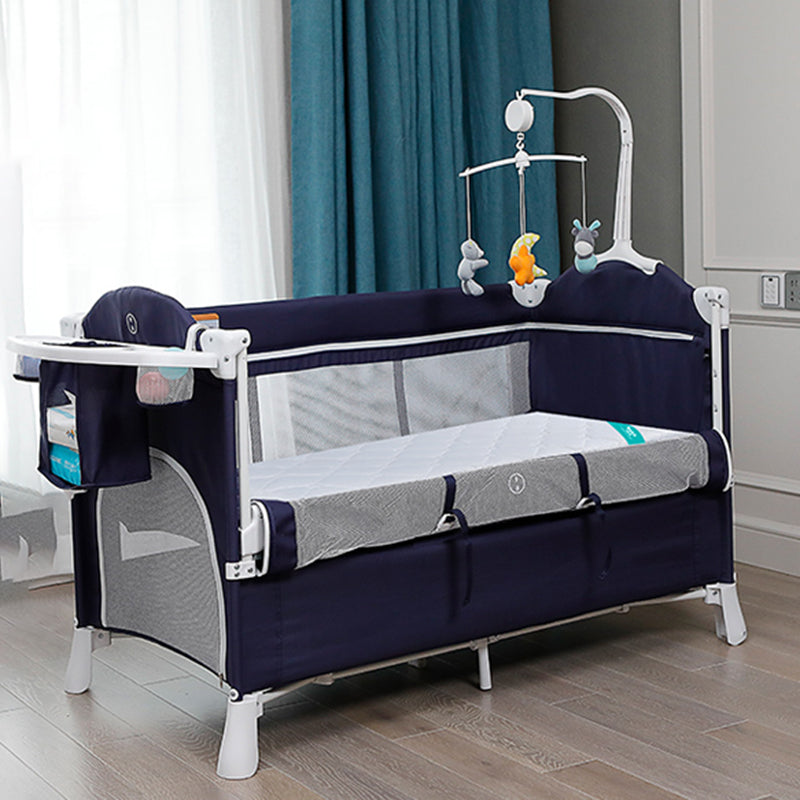 Modern Nursery Crib with Mattress and Casters Arched Crib in Iron