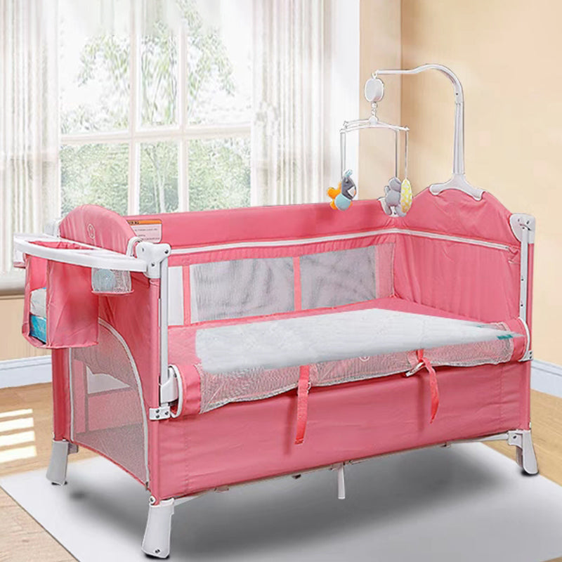 Modern Nursery Crib with Mattress and Casters Arched Crib in Iron