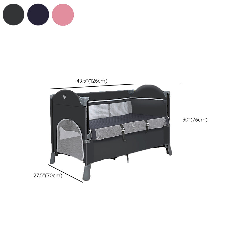 Modern Nursery Crib with Mattress and Casters Arched Crib in Iron