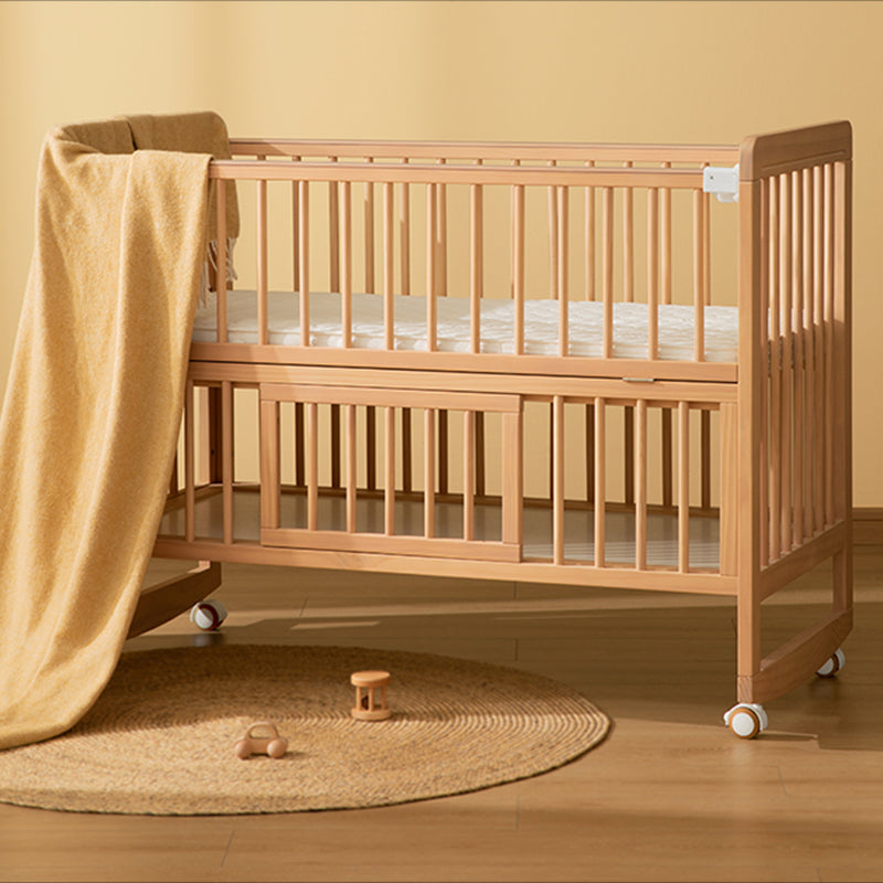 Contemporary Natural Baby Crib in Pine Wood 2-in-1 Convertible Crib