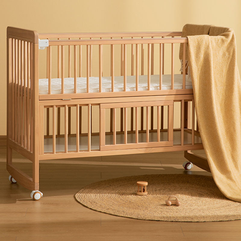 Contemporary Natural Baby Crib in Pine Wood 2-in-1 Convertible Crib