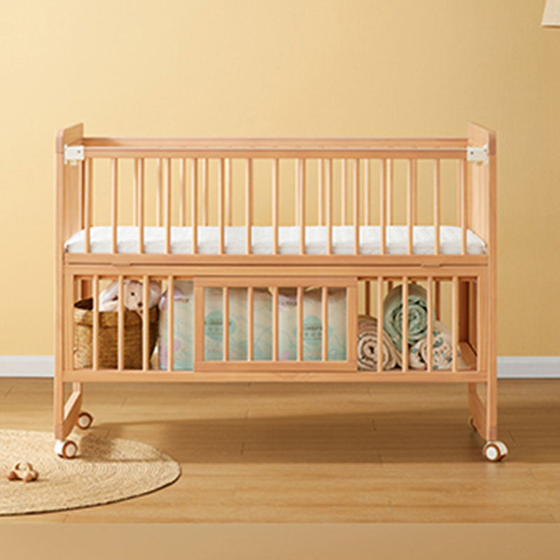 Contemporary Natural Baby Crib in Pine Wood 2-in-1 Convertible Crib