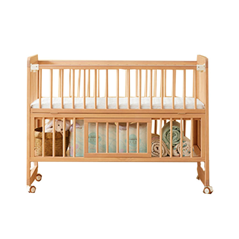 Contemporary Natural Baby Crib in Pine Wood 2-in-1 Convertible Crib