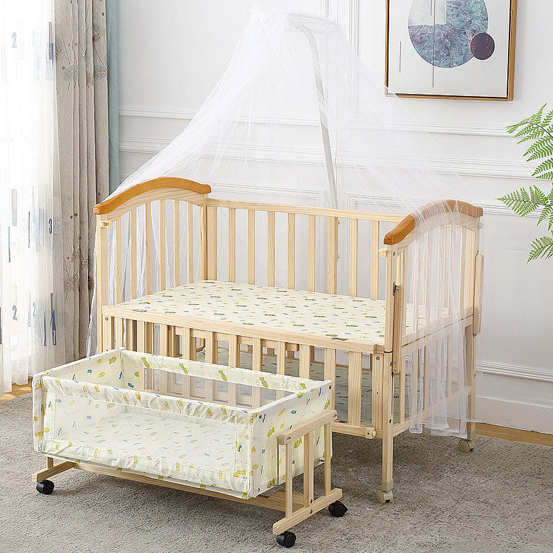 Contemporary Solid Wood Baby Crib with Under Crib Storage in Natural