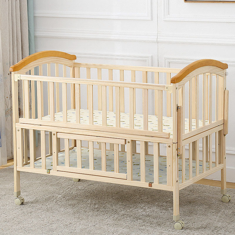 Contemporary Solid Wood Baby Crib with Under Crib Storage in Natural