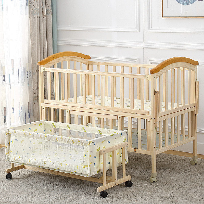 Contemporary Solid Wood Baby Crib with Under Crib Storage in Natural