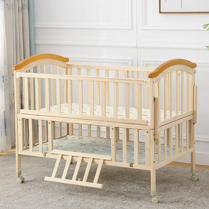 Contemporary Solid Wood Baby Crib with Under Crib Storage in Natural