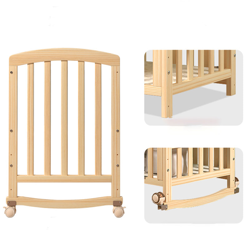 Scandinavian Pine Arched Baby Crib with Casters Wood Nursery Crib with Storage