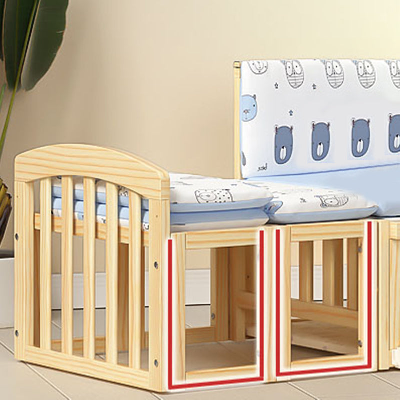 Scandinavian Pine Arched Baby Crib with Casters Wood Nursery Crib with Storage