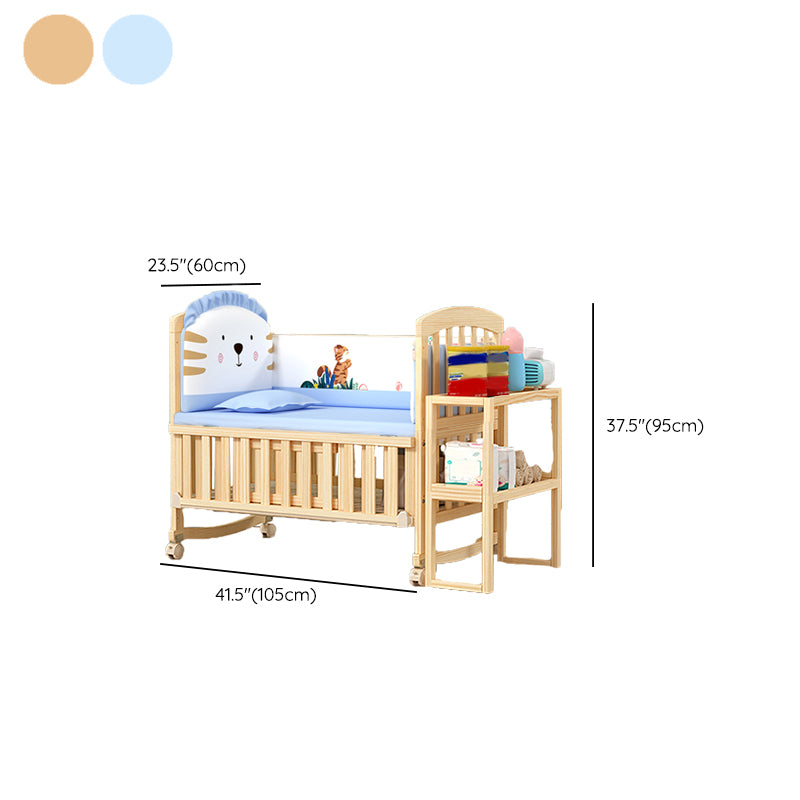 Scandinavian Pine Arched Baby Crib with Casters Wood Nursery Crib with Storage