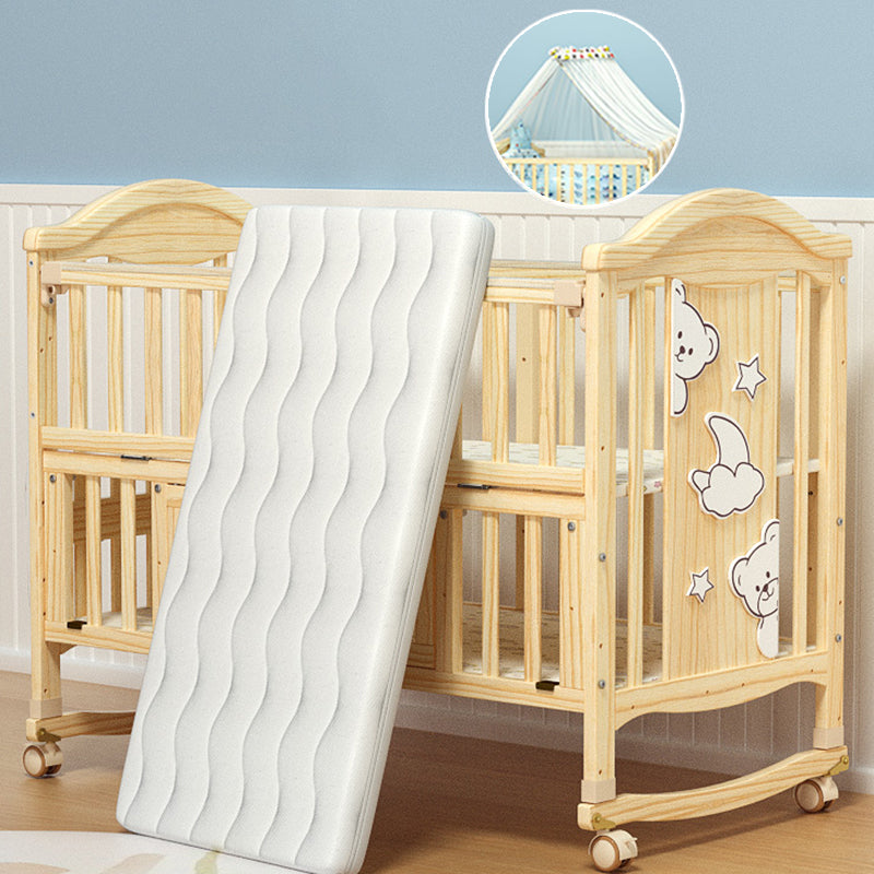 Pine Nursery Crib Scandinavian Baby Crib with with Guardrail and Mattress