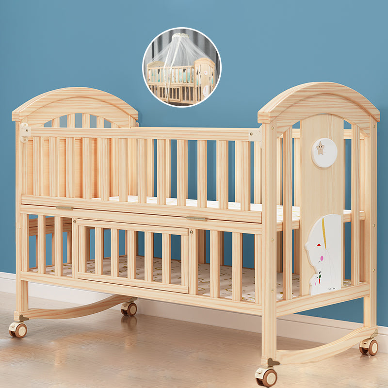 Scandinavian Wood Baby Crib Pine Light Wood Nursery Crib with Storage