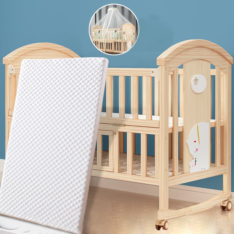 Scandinavian Wood Baby Crib Pine Light Wood Nursery Crib with Storage