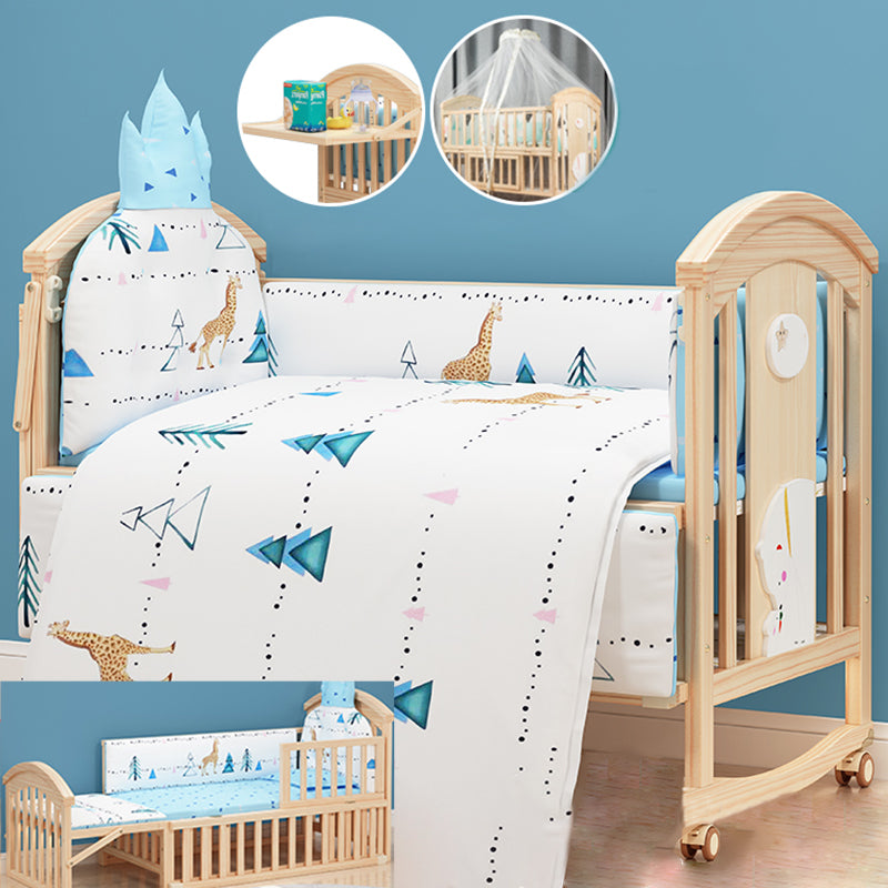 Scandinavian Wood Baby Crib Pine Light Wood Nursery Crib with Storage