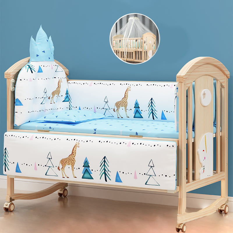 Scandinavian Wood Baby Crib Pine Light Wood Nursery Crib with Storage