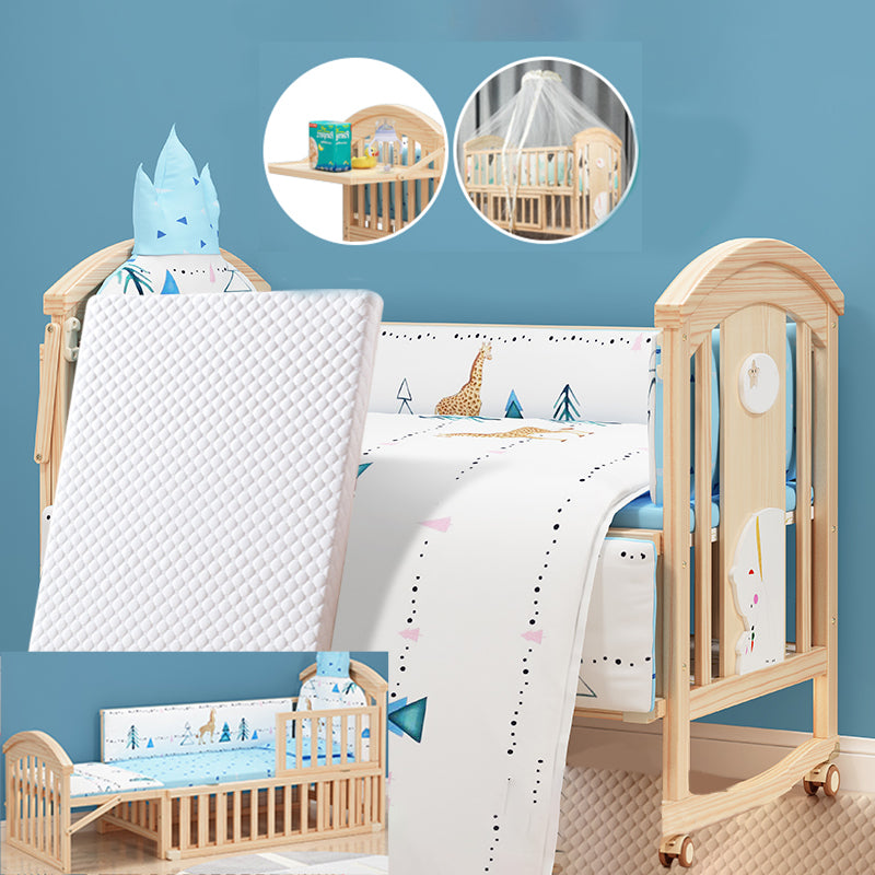 Scandinavian Wood Baby Crib Pine Light Wood Nursery Crib with Storage