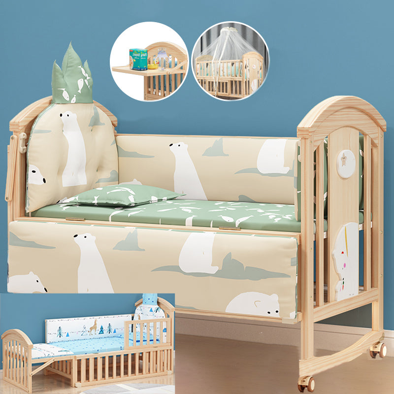 Scandinavian Wood Baby Crib Pine Light Wood Nursery Crib with Storage