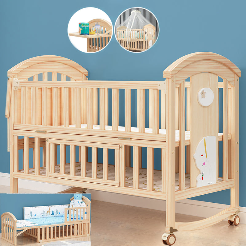 Scandinavian Wood Baby Crib Pine Light Wood Nursery Crib with Storage