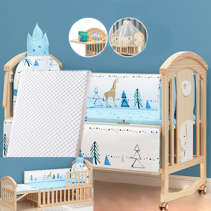 Scandinavian Wood Baby Crib Pine Light Wood Nursery Crib with Storage